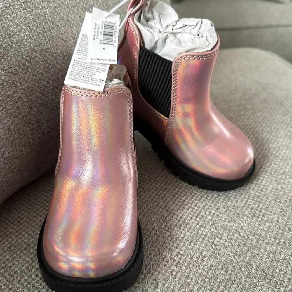 Old Navy Pink Metallic Faux Leather Chelsea Boots